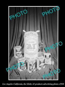 OLD LARGE HISTORIC PHOTO OF LOS ANGELES CALIFORNIA, THE GLOBE A1 GOODS AD c1930