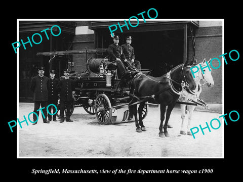 OLD HISTORIC PHOTO OF SPRINGFIELD MASSACHUSETTS, THE FIRE DEPARTMENT WAGON c1900