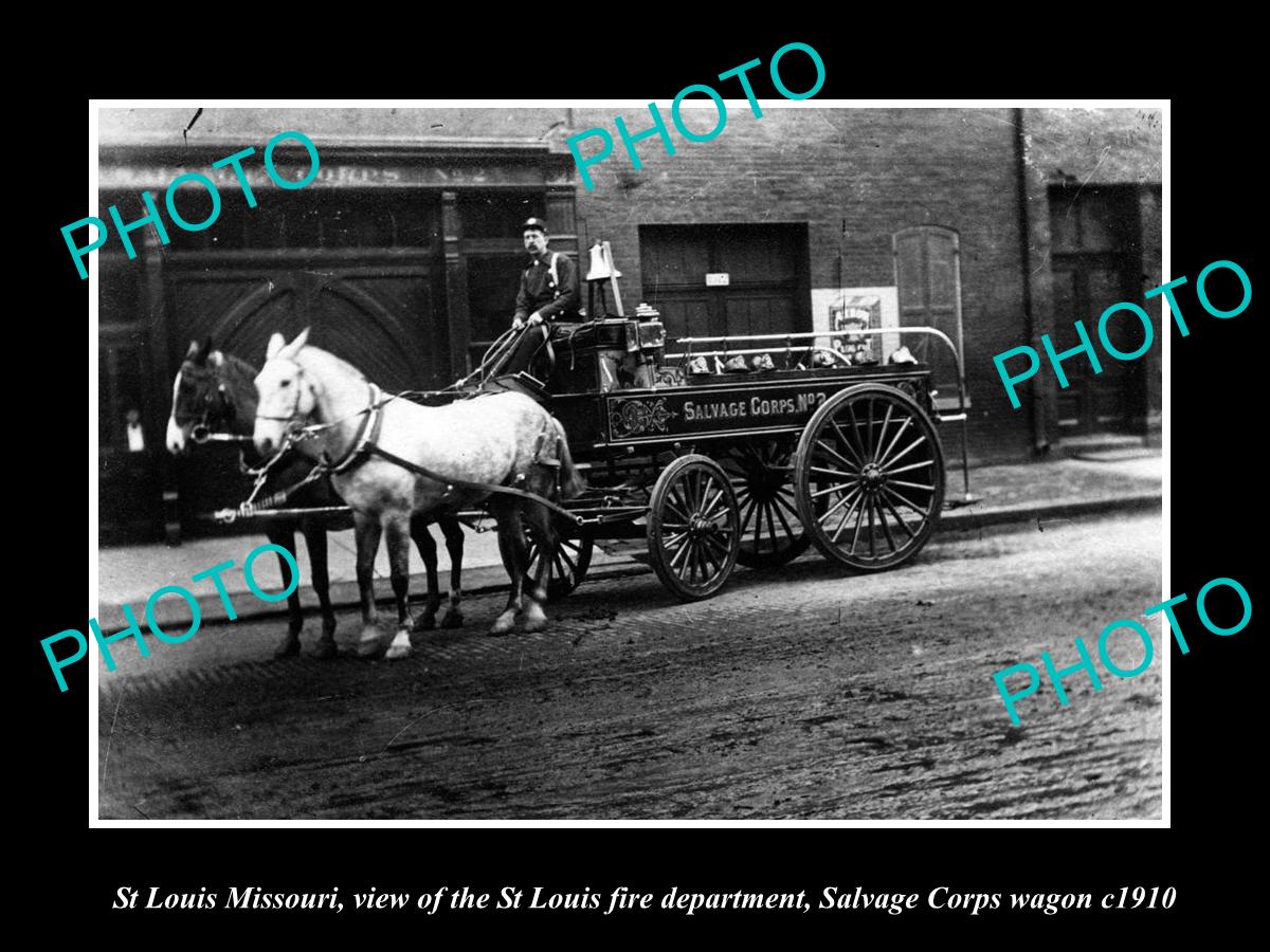 OLD LARGE HISTORIC PHOTO OF ST LOUIS MISSOURI, THE SALVAGE CORPS FIRE WAGON 1910