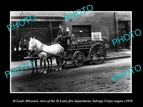 OLD LARGE HISTORIC PHOTO OF ST LOUIS MISSOURI, THE SALVAGE CORPS FIRE WAGON 1910
