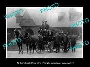 OLD LARGE HISTORIC PHOTO OF ST JOSEPH MICHIGAN, THE FIRE DEPARTMENT WAGON c1910