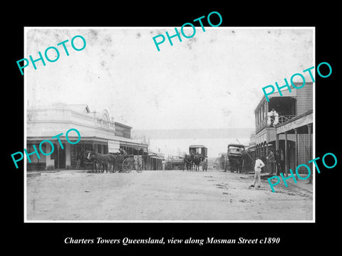 OLD LARGE HISTORIC PHOTO OF CHARTERS TOWERS QLD, VIEW OF MOSMAN STREET c1890