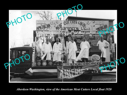 OLD LARGE HISTORIC PHOTO OF ABERDEEN WASHINGTON, THE AMERICAN MEAT CUTTERS c1920