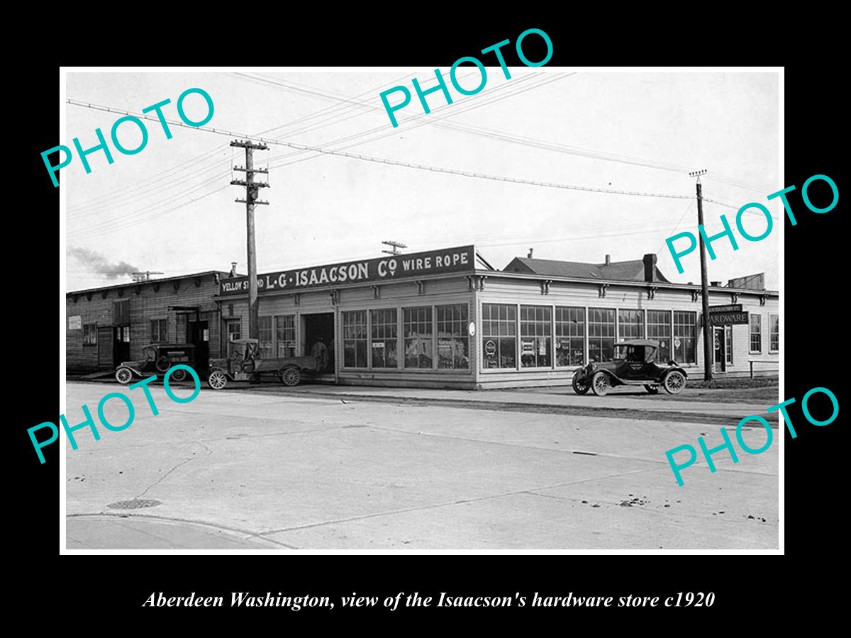 OLD LARGE HISTORIC PHOTO OF ABERDEEN WASHINGTON, THE ISAACSON HARDWARE c1920