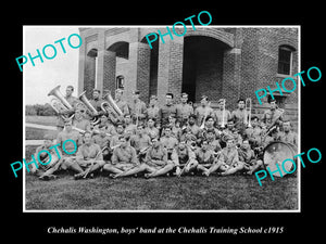 OLD LARGE HISTORIC PHOTO OF CHEHALIS WASHINGTON, THE TRAINING SCHOOL BAND c1915