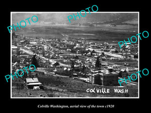 OLD LARGE HISTORIC PHOTO OF COLVILLE WASHINGTON, AERIAL VIEW OF THE TOWN c1920