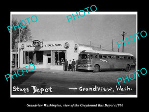 OLD LARGE HISTORIC PHOTO OF GRANDVIEW WASHINGTON, THE GREYHOUND BUS DEPOT c1950