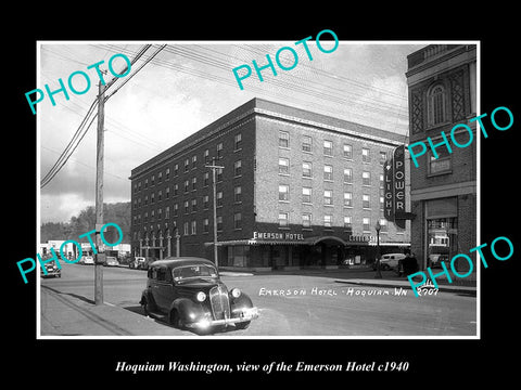 OLD LARGE HISTORIC PHOTO OF HOQUIAM WASHINGTON, VIEW OF THE EMERSON HOTEL c1940