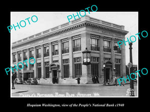 OLD LARGE HISTORIC PHOTO OF HOQUIAM WASHINGTON, VIEW OF THE PEOPLES BANK c1940