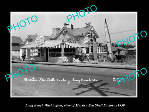 OLD LARGE HISTORIC PHOTO OF LONG BEACH WASHINGTON, THE SEA SHELL FACTORY c1950