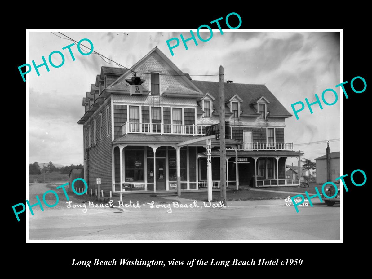 OLD LARGE HISTORIC PHOTO OF LONG BEACH WASHINGTON, THE LONG BEACH HOTEL c1950