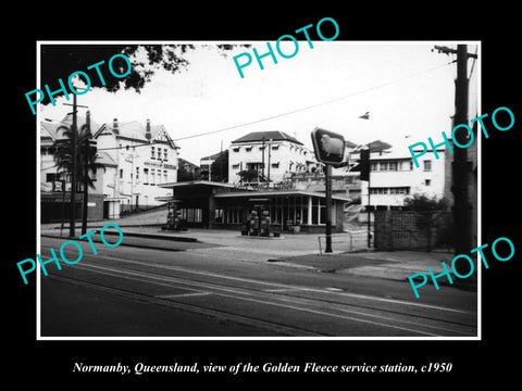 OLD LARGE HISTORIC PHOTO OF NORMANBY QLD, THE GOLDEN FLEECE SERVICE STATION 1950