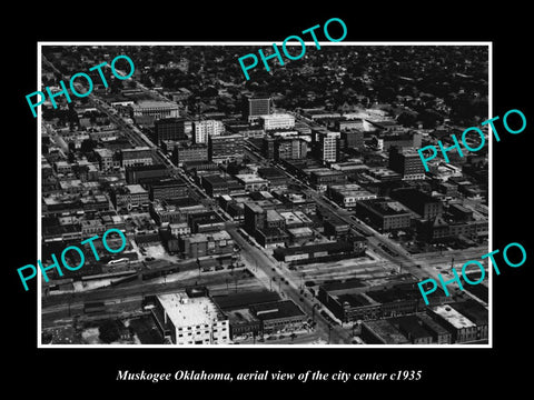 OLD LARGE HISTORIC PHOTO OF MUSKOGEE OKLAHOMA, AERIAL VIEW OF THE TOWN c1935