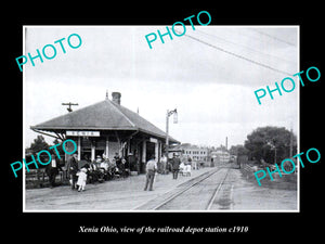 OLD LARGE HISTORIC PHOTO OF XENIA OHIO, THE RAILROAD DEPOT STATION c1910