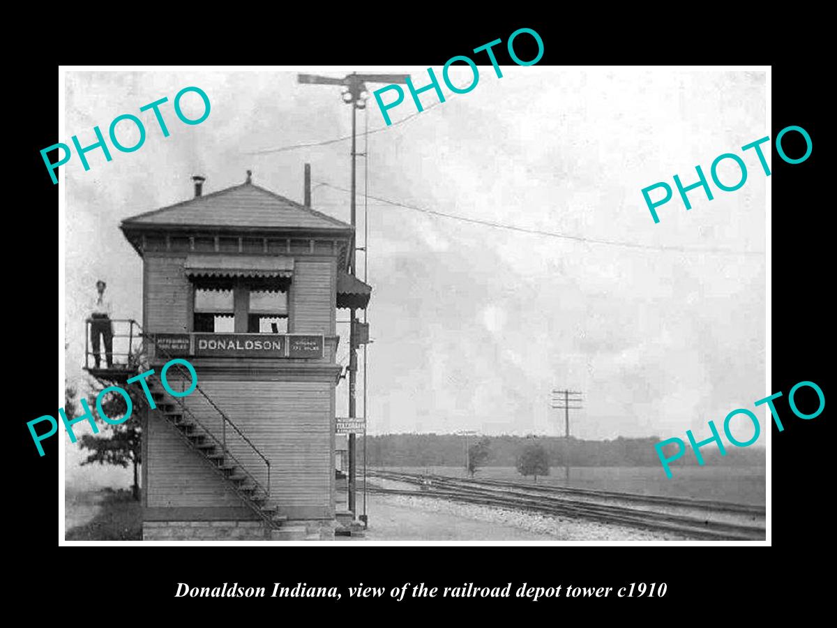 OLD LARGE HISTORIC PHOTO OF DONALDSON INDIANA, THE RAILROAD DEPOT TOWER c1910