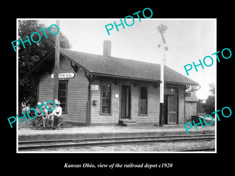 OLD LARGE HISTORIC PHOTO OF KANSAS OHIO, THE RAILROAD DEPOT STATION c1920