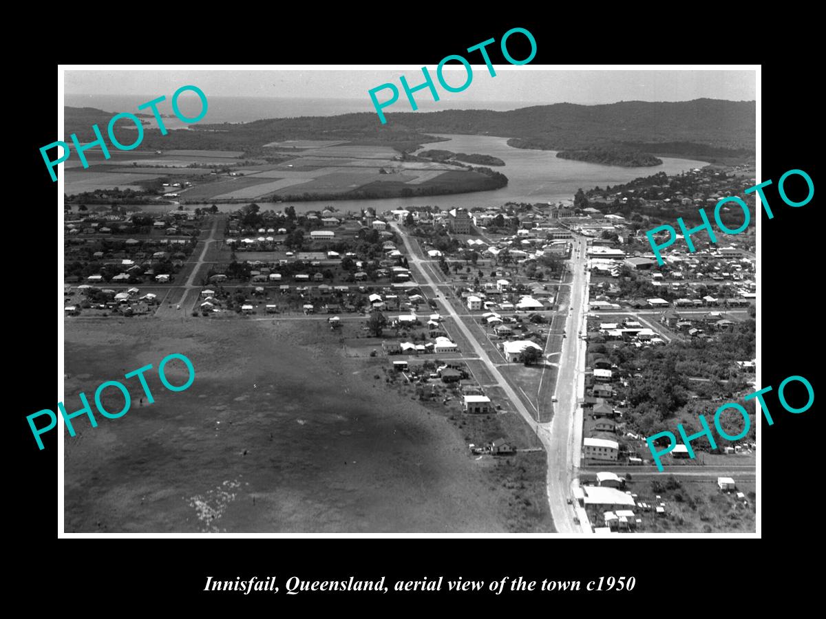 OLD LARGE HISTORIC PHOTO OF INNISFAIL QUEENSLAND, AERIAL VIEW OF TOWN c1950