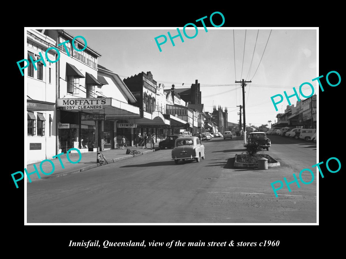 OLD LARGE HISTORIC PHOTO OF INNISFAIL QUEENSLAND, THE MAIN ST & STORES c1960 1