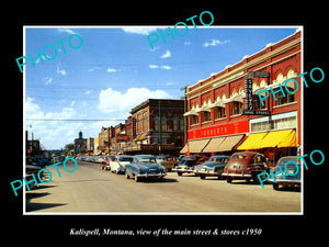 OLD LARGE HISTORIC PHOTO OF KALISPELL MONTANA, THE MAIN STREET & STORES c1950