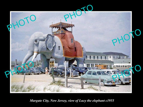 OLD LARGE HISTORIC PHOTO OF MARGATE CITY NEW JERSEY, LUCY THE ELEPHANT c1955