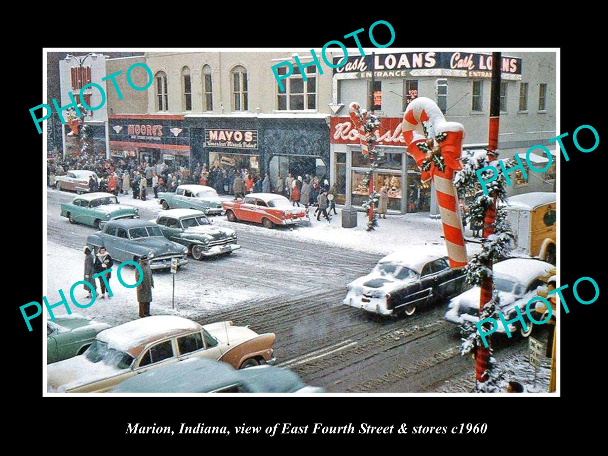 OLD LARGE HISTORIC PHOTO OF MARION INDIANA, VIEW OF EAST FOURTH St c1960