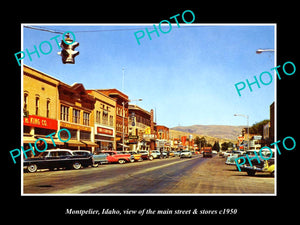 OLD LARGE HISTORIC PHOTO OF MONTPELIER IDAHO, THE MAIN STREET & STORES c1950