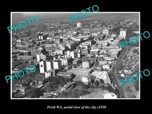 OLD LARGE HISTORIC PHOTO OF PERTH WEST AUSTRALIA, AERIAL VIEW OF CITY c1950