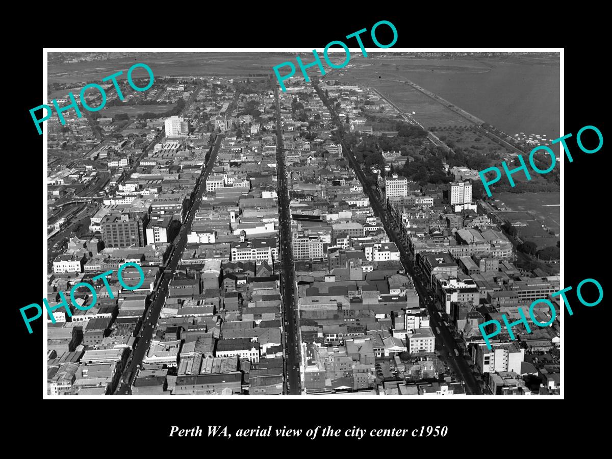 OLD LARGE HISTORIC PHOTO OF PERTH WEST AUSTRALIA, AERIAL VIEW CITY CENTRE c1950