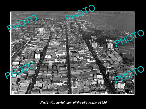 OLD LARGE HISTORIC PHOTO OF PERTH WEST AUSTRALIA, AERIAL VIEW CITY CENTRE c1950