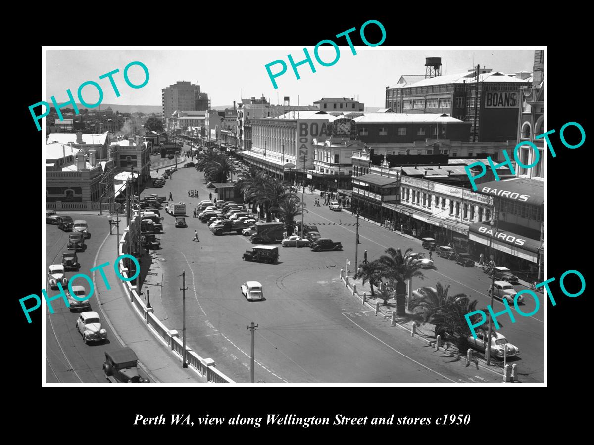 OLD LARGE HISTORIC PHOTO OF PERTH WEST AUSTRALIA, VIEW OF WELLINGTON St c1950