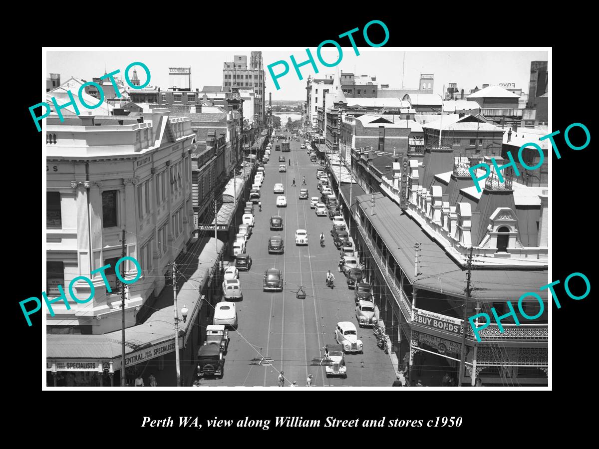 OLD LARGE HISTORIC PHOTO OF PERTH WEST AUSTRALIA, VIEW OF WILLIAMS STREET c1950