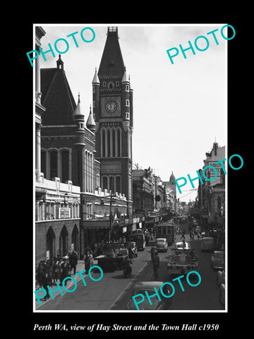 OLD LARGE HISTORIC PHOTO OF PERTH WEST AUSTRALIA, VIEW OF HAY St & STORES c1950