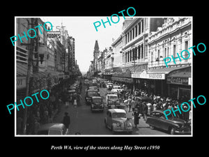 OLD LARGE HISTORIC PHOTO OF PERTH WEST AUSTRALIA, HAY STREET & STORES c1950