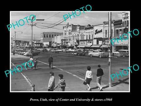 OLD LARGE HISTORIC PHOTO OF PROVO UTAH, VIEW OF CENTER St & STOES c1960