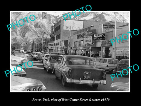 OLD LARGE HISTORIC PHOTO OF PROVO UTAH, VIEW OF WEST CENTER St & STOES c1970