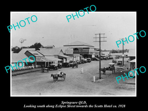 OLD LARGE HISTORIC PHOTO OF SPRINGSURE QLD, VIEW OF ECLIPSE St SCOTTS HOTEL 1927