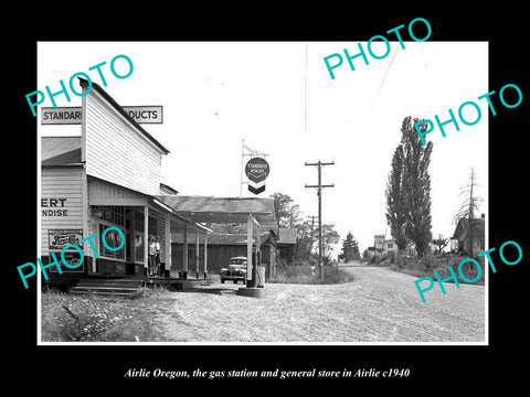 OLD LARGE HISTORIC PHOTO OF AIRLIE OREGON, THE GAS STATION & STORES c1940