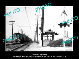 OLD HISTORIC PHOTO OF DELORES CALIFORNIA, THE PACIFIC ELECTRIC STATION c1950