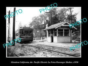 OLD HISTORIC PHOTO OF GLENDORA CALIFORNIA, LA FETRA PACIFIC ELECTRIC DEPOT c1950