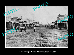 OLD LARGE HISTORIC PHOTO OF TOOWOOMBA QLD, VIEW OF RUTHVEN STREET c1881