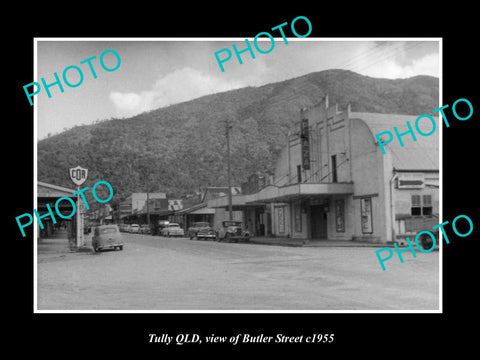 OLD LARGE HISTORIC PHOTO OF TULLY QLD, VIEW OF BUTLER St & THEATRE c1955