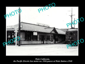 OLD LARGE HISTORIC PHOTO OF WATTS CALIFORNIA, PACIFIC ELECTRIC RAIL DEPOT c1940