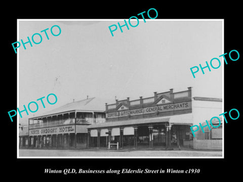 OLD LARGE HISTORIC PHOTO OF WINTON QUEENSLAND, VIEW OF ELDERSLIE St & SHOPS 1930