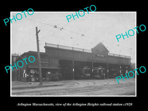 OLD LARGE HISTORIC PHOTO OF ARLINGTON MASSACHUSETTS, HEIGHTS RAIL STATION c1920