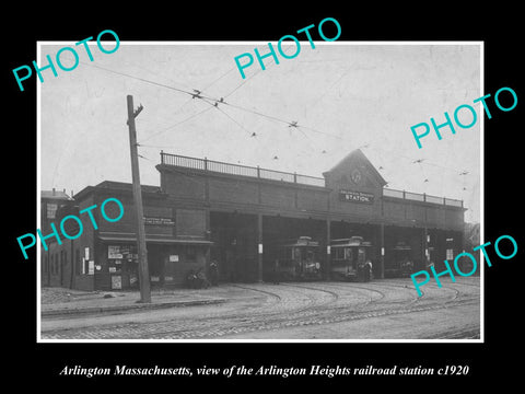 OLD LARGE HISTORIC PHOTO OF ARLINGTON MASSACHUSETTS, HEIGHTS RAIL STATION c1920