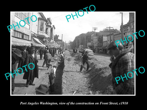 OLD LARGE HISTORIC PHOTO OF PORT ANGELES WASHINGTON, BUILDING FRONT STREET c1910