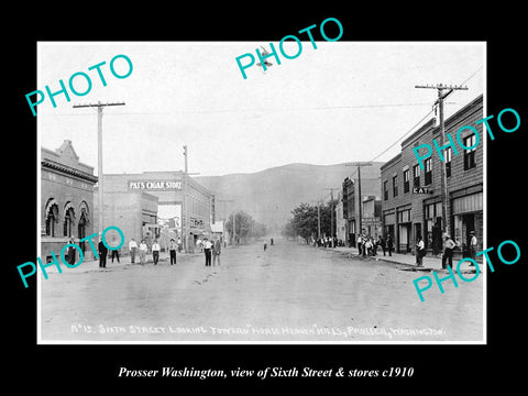 OLD LARGE HISTORIC PHOTO OF PROSSER WASHINGTON, VIEW OF SIXTH ST & STORES c1910