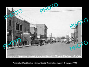 OLD LARGE HISTORIC PHOTO OF TOPPENISH WASHINGTON, THE S/T Ave & STORES c1930