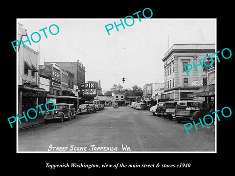 OLD LARGE HISTORIC PHOTO OF TOPPENISH WASHINGTON, MAIN STREET & STORES c1940 1