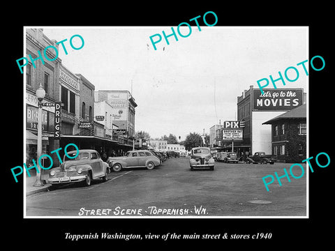 OLD LARGE HISTORIC PHOTO OF TOPPENISH WASHINGTON, MAIN STREET & STORES c1940 2